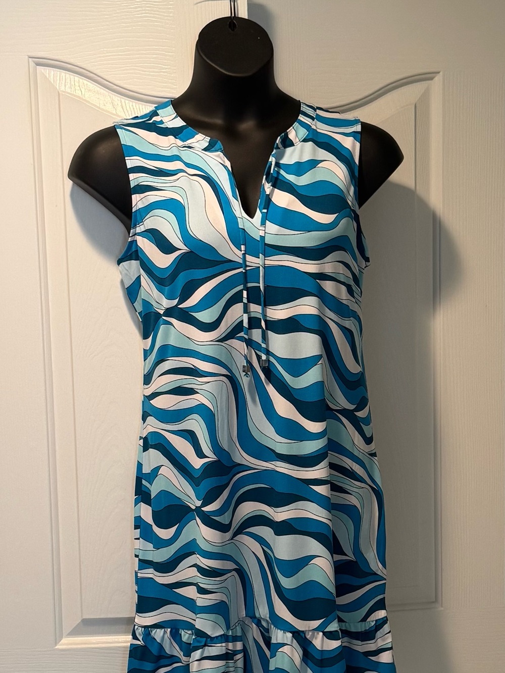 Michael Kors Teal, Aqua and White Wave Print Dress